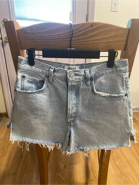 AGOLDE Dee Women's Blue Distressed Cut Off Denim Shorts Size 27 inseam 3 inches
